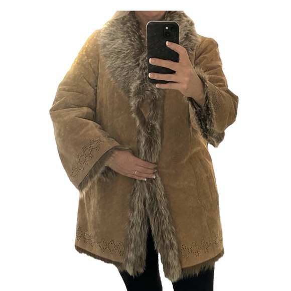 Gorgeous 100% Genuine Leather Faux Fur Penny Lane Long Jacket Coat Size Large - Picture 16 of 16